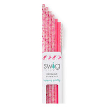 Load image into Gallery viewer, Let's Go Girls + Pink Glitter Reusable Straw Set