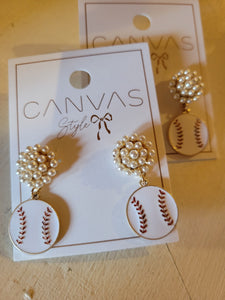 Baseball Pearl Cluster Earrings