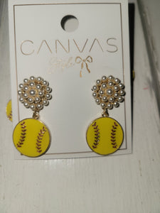 Softball Pearl Cluster Earrings