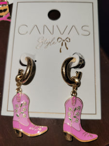Pink Floral Cowgirl Boot Earrings