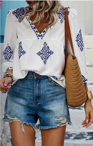 Blue and White Blouse