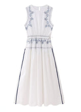 Load image into Gallery viewer, White &amp; Blue Embroidered Linen Dress
