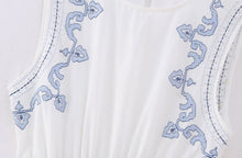 Load image into Gallery viewer, White &amp; Blue Embroidered Linen Dress
