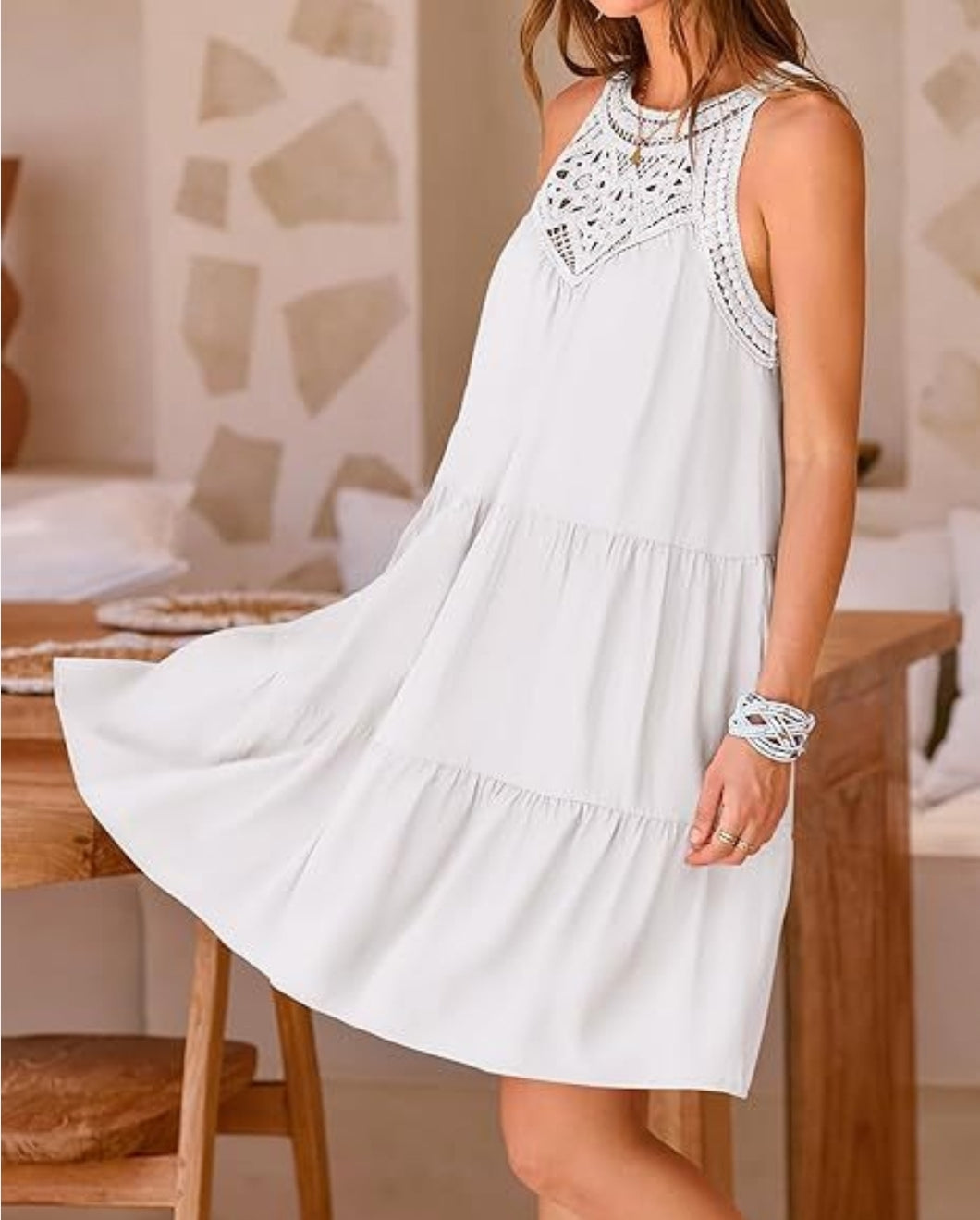 White Hollow Lace Splicing Halter