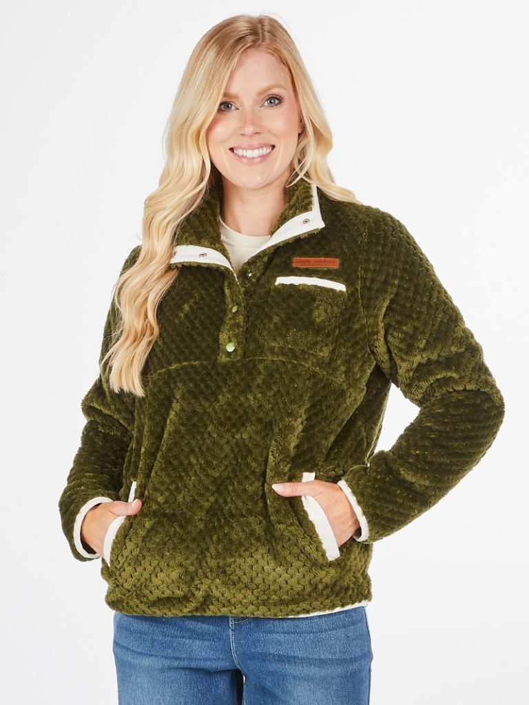 Long Sleeve Soft Sherpa Pullover Sweatshirt- Olive