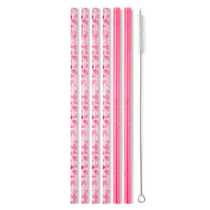 Let's Go Girls + Pink Glitter Reusable Straw Set