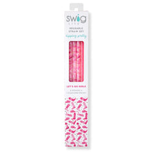 Load image into Gallery viewer, Let&#39;s Go Girls + Pink Glitter Reusable Straw Set
