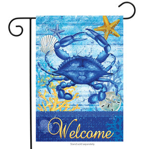 Blue Crab Welcome Nautical Garden Flag