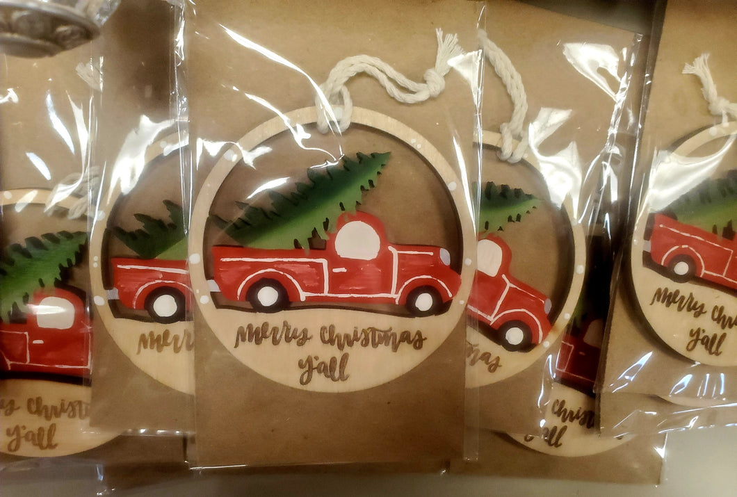 Red Truck Merry Christmas Y'all Ornament