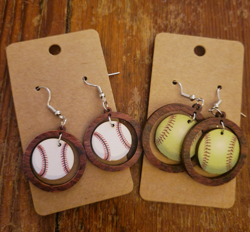 Wood Circle Sports Dangle Earrings