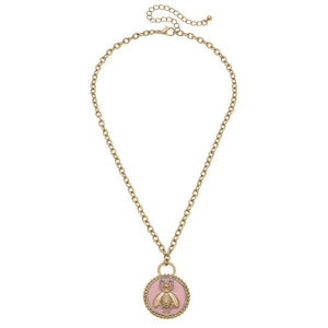 Verona Enamel Bee Pendant Necklace in Blush Pink