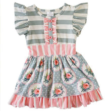 Load image into Gallery viewer, Pink Floral and Stripes Dress
