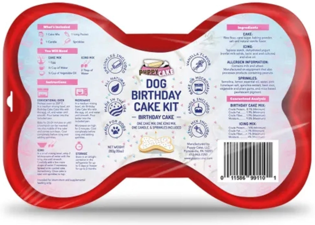Dog Birthday Cake Kit - Cake Mix, Icing, Sprinkles, Candle