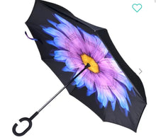 Load image into Gallery viewer, Purple and Blue Flower Inverted Umbrella
