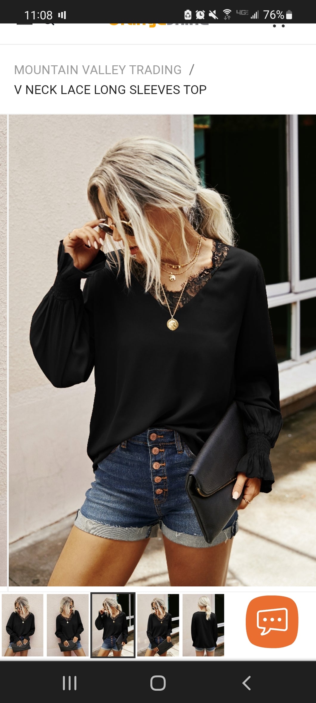 V-NECK LACE LONG SLEEVE TOP