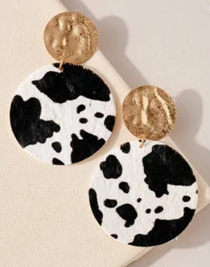 Cow Print Leather Dangling Earrings