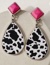 Load image into Gallery viewer, Cow Print Stone Dangling Earrings
