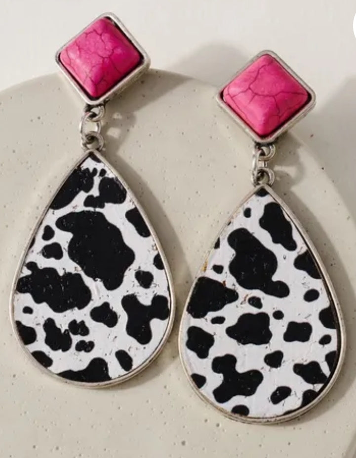 Cow Print Stone Dangling Earrings