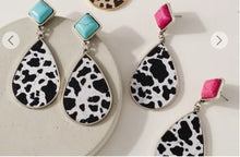 Load image into Gallery viewer, Cow Print Stone Dangling Earrings
