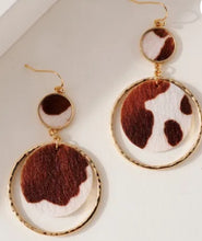 Load image into Gallery viewer, Round Cow Print Dangling Earrings
