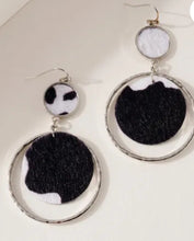 Load image into Gallery viewer, Round Cow Print Dangling Earrings
