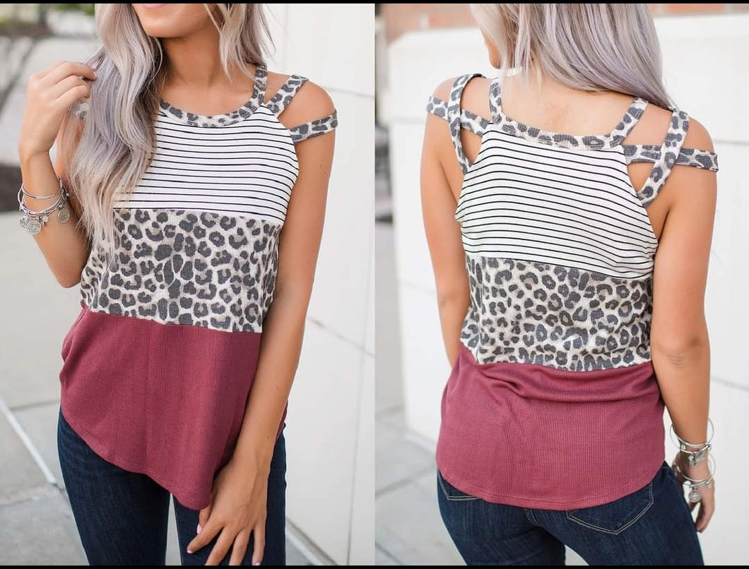 Strappy Striped Leopard Tank