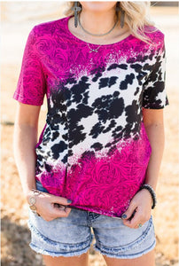 Hot Pink and Cow Print Tee