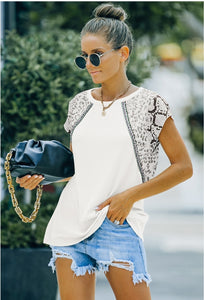 White Color Block Short Sleeve Top