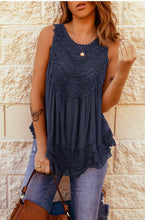 Load image into Gallery viewer, Lace Detail Buttons Back Top Navy
