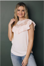 Load image into Gallery viewer, Lace Splicing Ruffled T-Shirt-Blush
