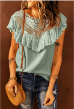 Load image into Gallery viewer, Lace Splicing Ruffled T-Shirt-Mint
