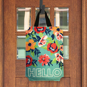 Hello Floral Burlap Door Hanger