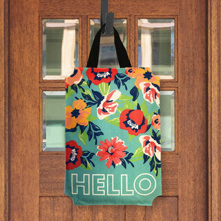 Hello Floral Burlap Door Hanger